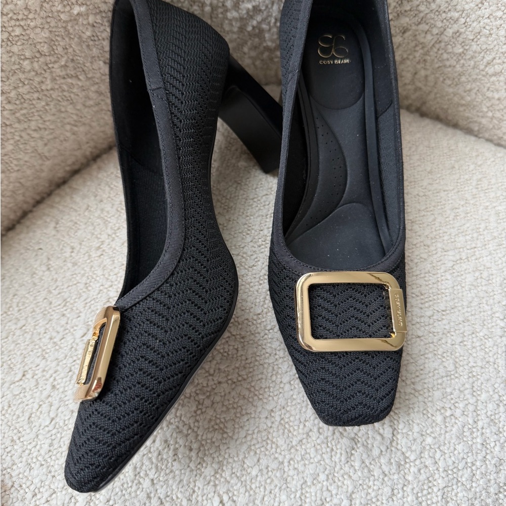 Elegant Black Heels with Gold Buckle